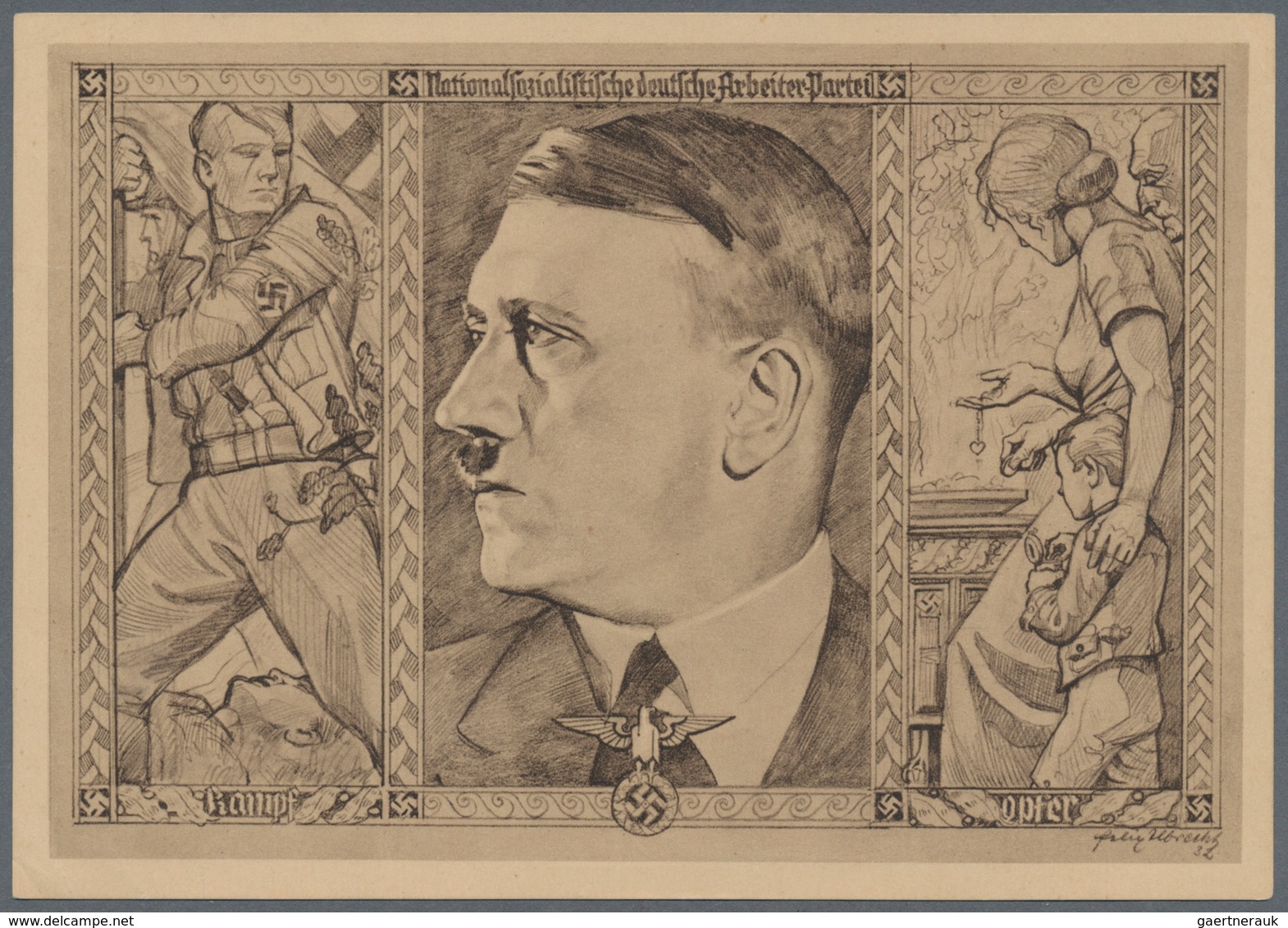 Ansichtskarten: Propaganda: 1932. Kampf Opfer. Donation Postcard With Hitler In Center, Flanked By A - Political Parties & Elections