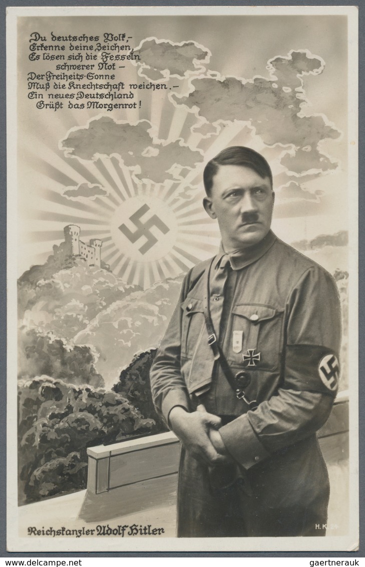 Ansichtskarten: Propaganda: 1933, Reichskanzler ADOLF HITLER Mit Hakenkreuz-Sonne, Frühe Fotomontage - Political Parties & Elections