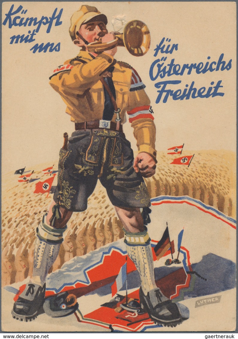 Ansichtskarten: Propaganda: 1933/1945, "Opferkarte Zur Unterstützung Aus Österreich Ausgewiesener Hi - Parteien & Wahlen