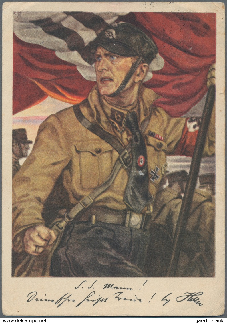 Ansichtskarten: Propaganda: 1933, "S.S. Mann!" Großformatige Kolorierte Propagandakarte Mit Abbildun - Partidos Politicos & Elecciones