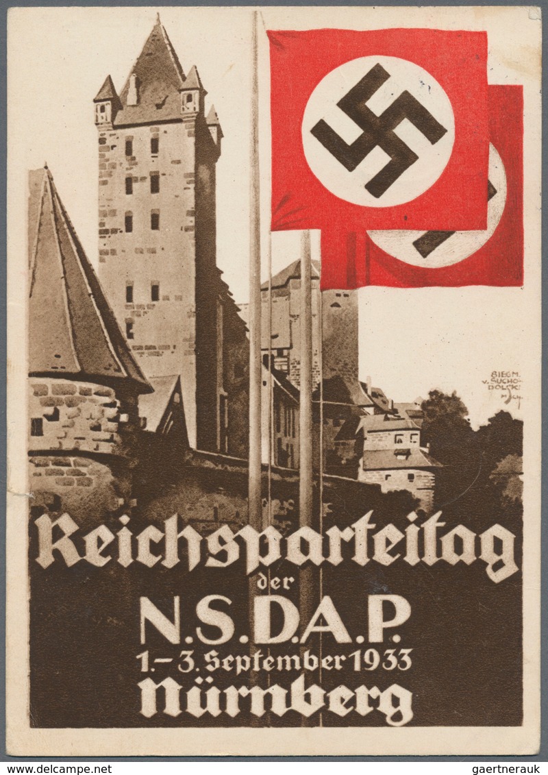 Ansichtskarten: Propaganda: 1933, "Reichsparteitag Nürnberg 1933", Farbige Propagandakarten Mit Abbi - Political Parties & Elections