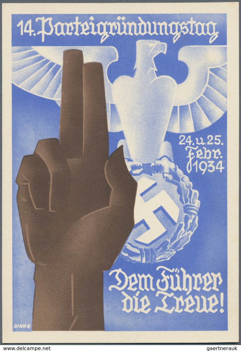 Ansichtskarten: Propaganda: 1934, "14. Parteigründungstag 24. U. 25. Febr. 1934 Dem Führer Die Treue - Parteien & Wahlen