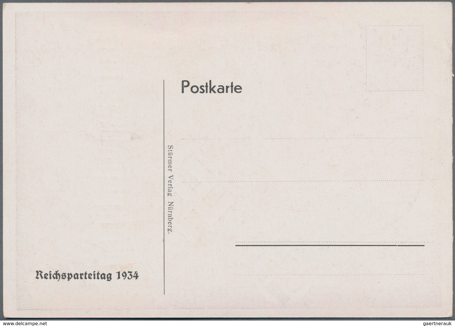 Ansichtskarten: Propaganda: 1934 Scarce Stuermer Verlag Nürnberg Reichsparteitag / Nuremberg Rally D - Political Parties & Elections