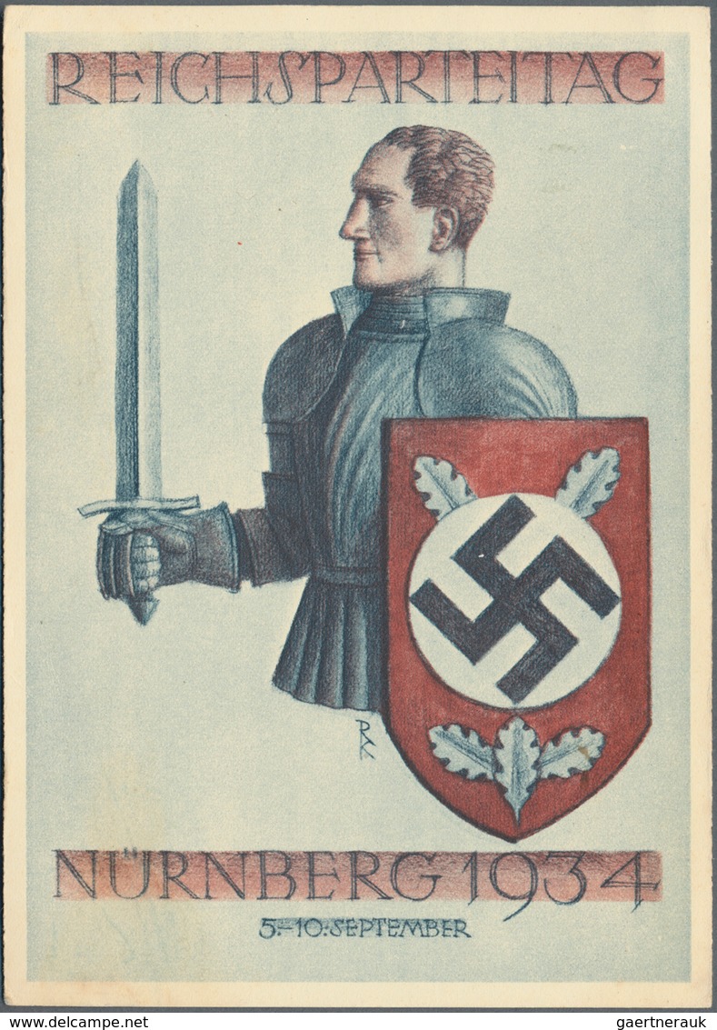 Ansichtskarten: Propaganda: 1934/1937, "Reichsparteitag Nürnberg", Drei Kolorierte Großformatige Pro - Partis Politiques & élections