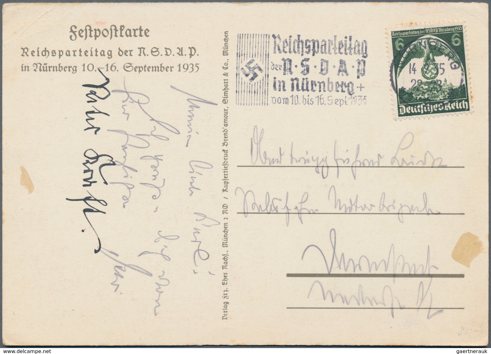 Ansichtskarten: Propaganda: 1934/1937, "Reichsparteitag Nürnberg", Drei Kolorierte Großformatige Pro - Political Parties & Elections