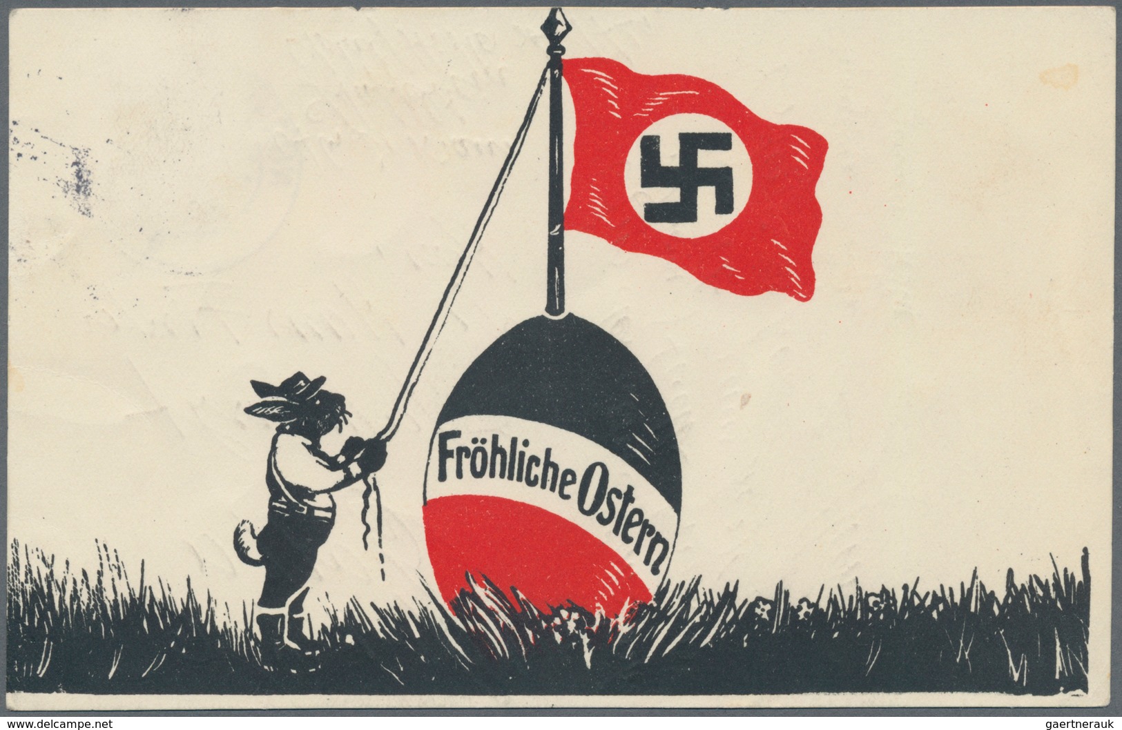 Ansichtskarten: Propaganda: 1933. Farbkarte "Fröhliche Ostern" Mit Abbildung "Osterhase Hißt HK-Fahn - Political Parties & Elections