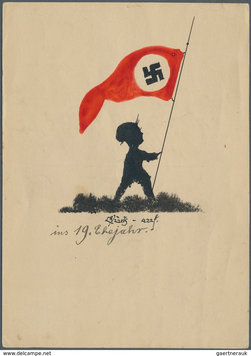 Ansichtskarten: Propaganda: 1934 Ca., Handgemalte NS-Glückwunschkarte, Beschrieben Mit Leichten Gebr - Parteien & Wahlen