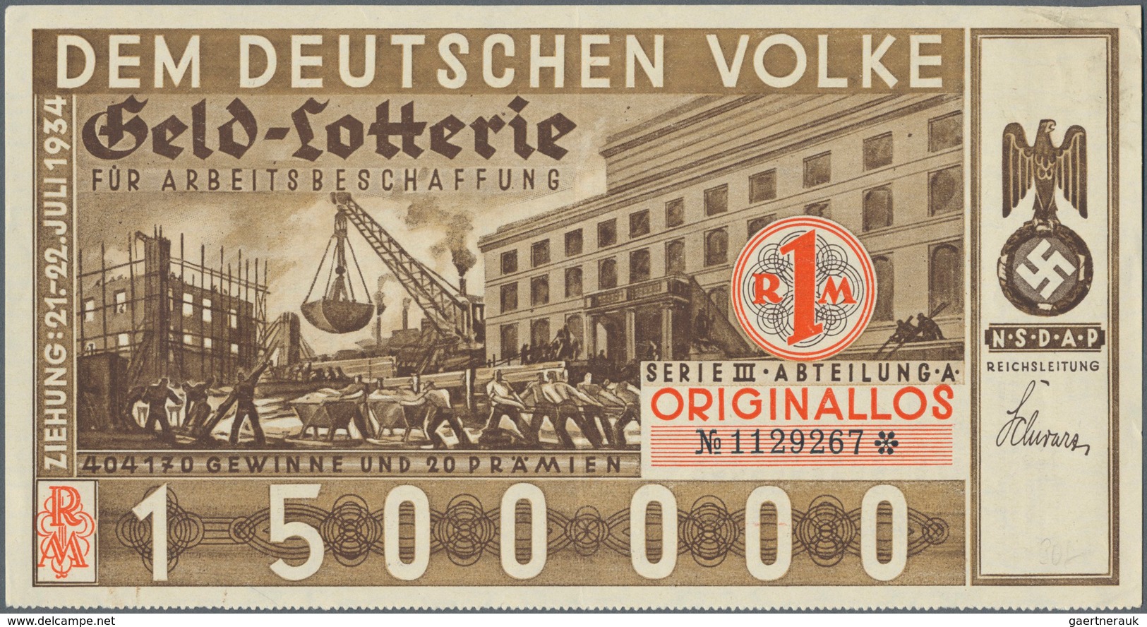 Ansichtskarten: Propaganda: 1934, Zwei Lose Der Geld-Lotterie Für Arbeitsbeschaffung Der NSDAP Reich - Partis Politiques & élections