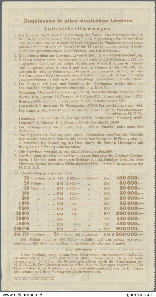 Ansichtskarten: Propaganda: 1934, Zwei Lose Der Geld-Lotterie Für Arbeitsbeschaffung Der NSDAP Reich - Parteien & Wahlen