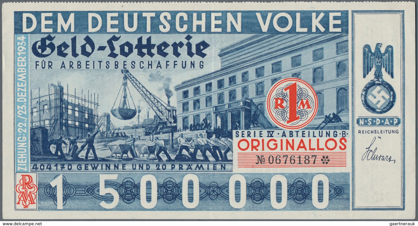 Ansichtskarten: Propaganda: 1934, Zwei Lose Der Geld-Lotterie Für Arbeitsbeschaffung Der NSDAP Reich - Politieke Partijen & Verkiezingen