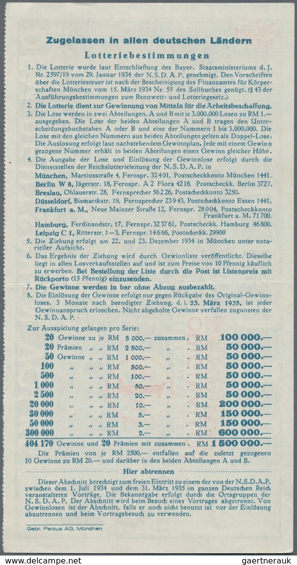 Ansichtskarten: Propaganda: 1934, Zwei Lose Der Geld-Lotterie Für Arbeitsbeschaffung Der NSDAP Reich - Parteien & Wahlen