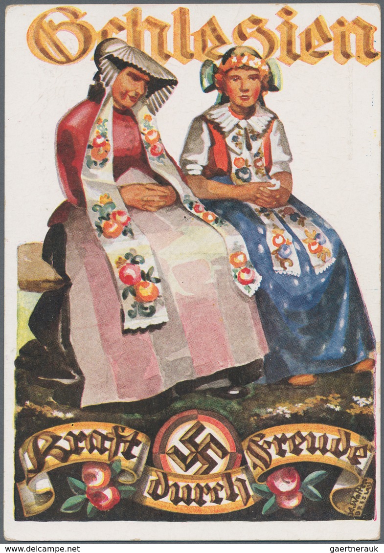 Ansichtskarten: Propaganda: 1935 Ca., "SCHLESIEN Kraft Durch Freude" Kolorierte Werbekarte Der NS-Ge - Political Parties & Elections