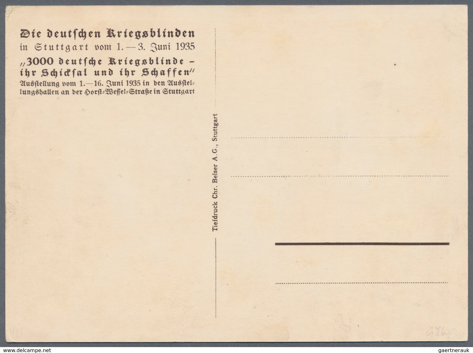 Ansichtskarten: Propaganda: 1935. Deutsches Kriegsblinden Treffen 1935 Stuttgart / Meeting For Those - Partis Politiques & élections