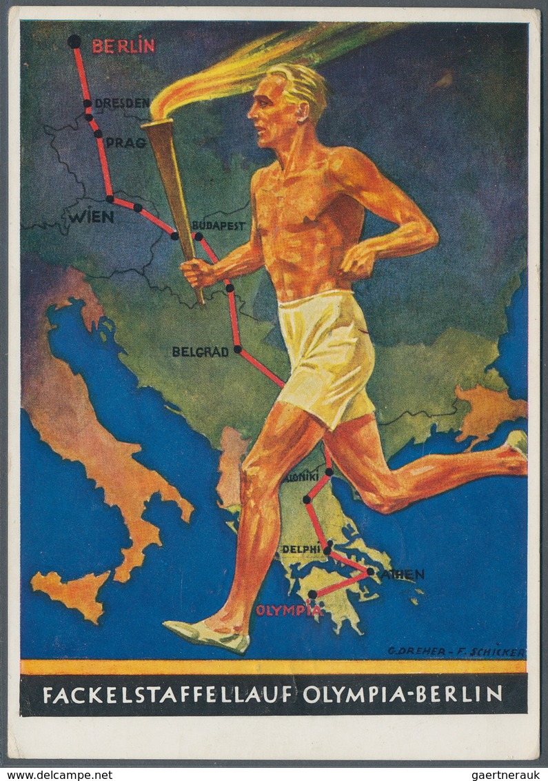 Ansichtskarten: Propaganda: 1936, Fackellauf Olympia Berlin, Zwei Propagandakarten, Beide Gebraucht, - Partis Politiques & élections