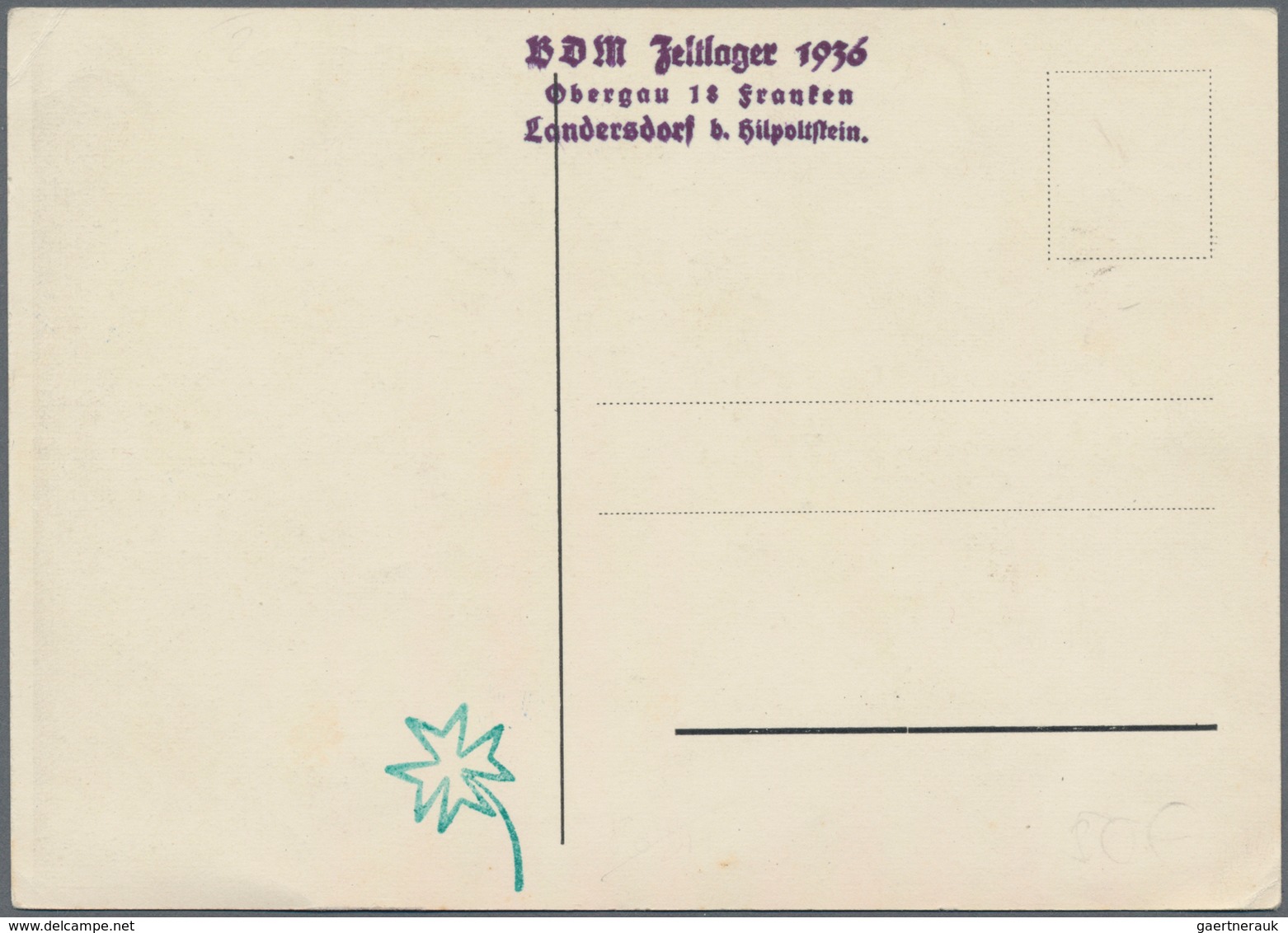 Ansichtskarten: Propaganda: 1936, "BDM Zeltlager 1936" Obergau 18 Franken, Landersdorf Bei Hilpoltst - Political Parties & Elections