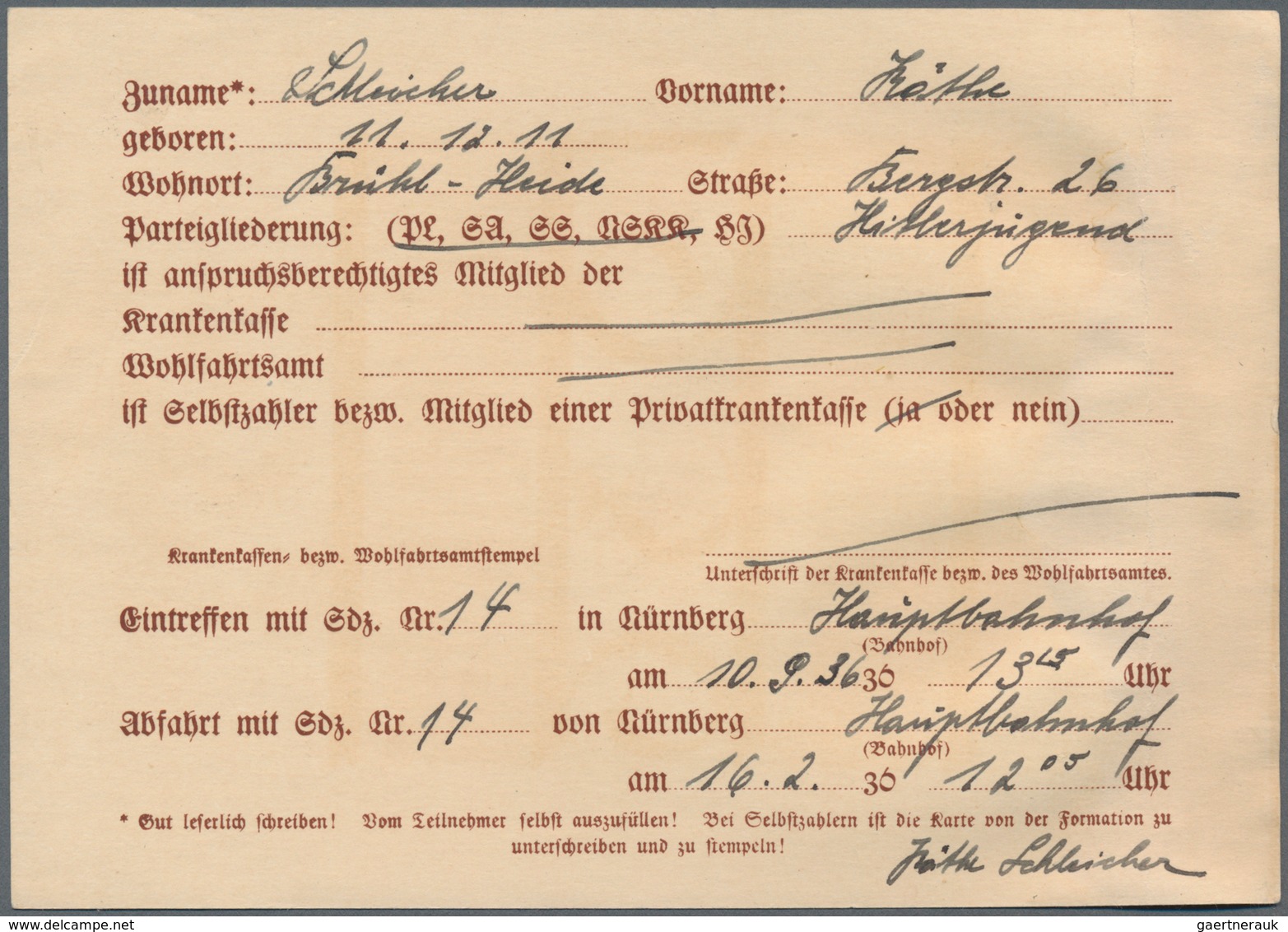 Ansichtskarten: Propaganda: 1936, Reichsparteitag: Ausweis Für Aktive Teilnehmer Des Reichsparteitag - Political Parties & Elections