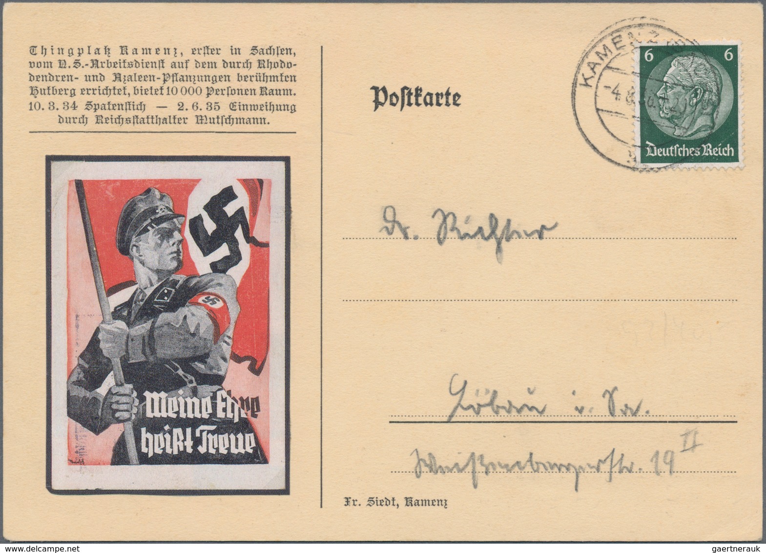 Ansichtskarten: Propaganda: 1936. SA Thingplatz Kamenz Postcard Showing NSDAP "Thing" Theater From F - Politieke Partijen & Verkiezingen