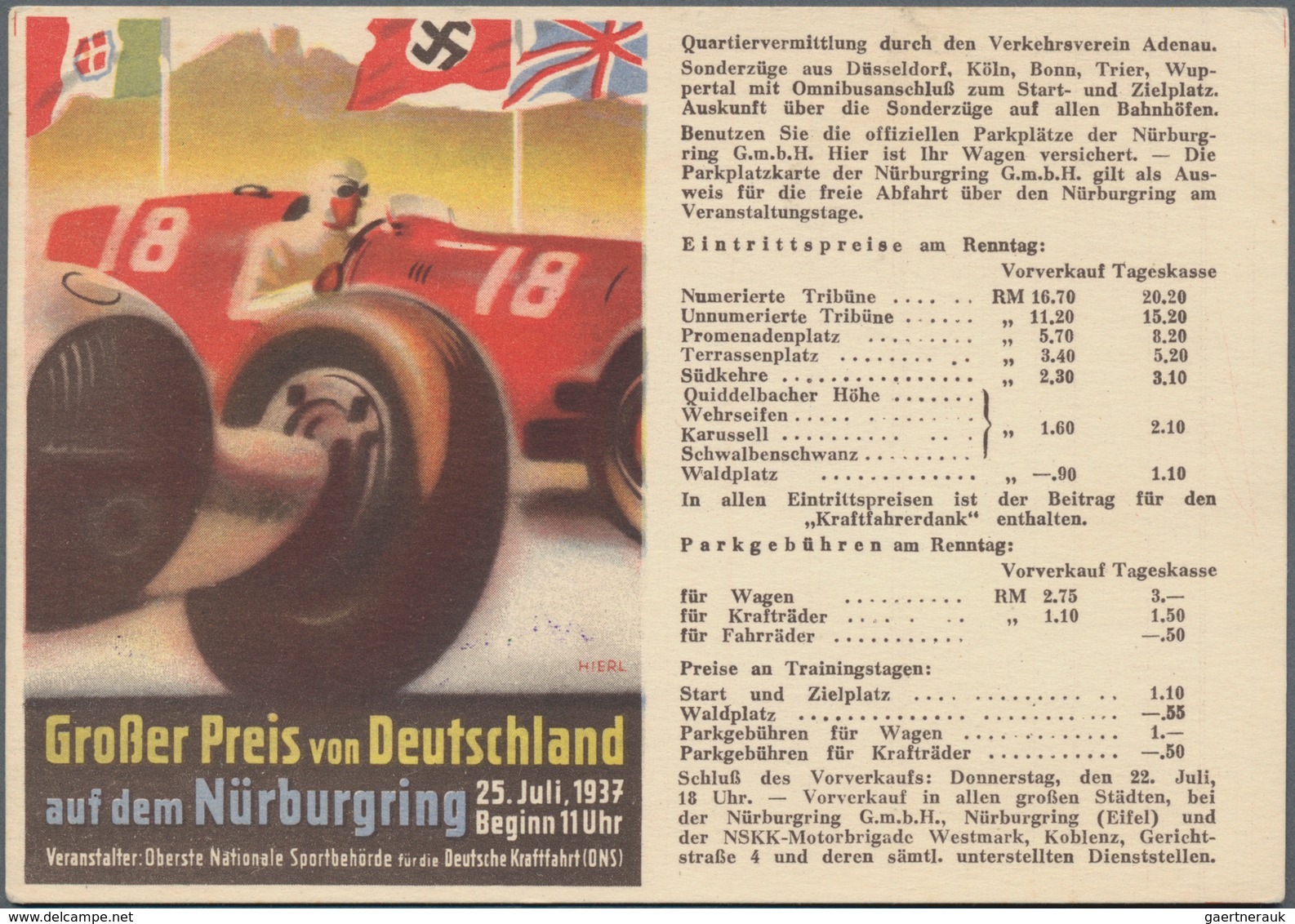 Ansichtskarten: Propaganda: 1937, Großer Preis Von Deutschland Auf Dem Nürburgring. Eine Farbenpräch - Partis Politiques & élections