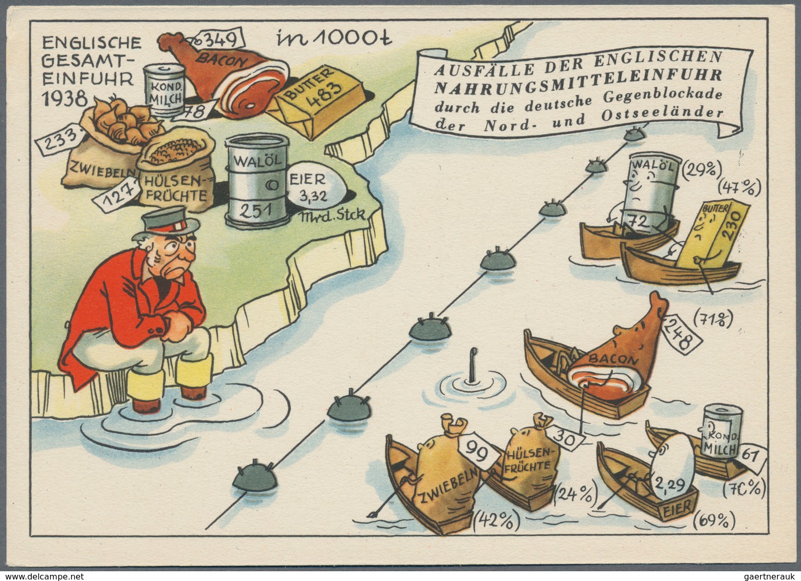 Ansichtskarten: Propaganda: 1937/1938, "Ausfälle Der Englischen Einfuhren", 3 Farbige Karikaturen, U - Parteien & Wahlen