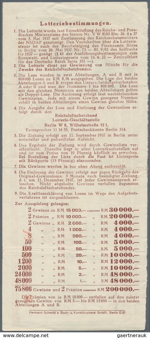 Ansichtskarten: Propaganda: 1937, 2. Geldlotterie Des Reichsluftschutzbundes Originallaos Zu 50 Pfen - Politieke Partijen & Verkiezingen