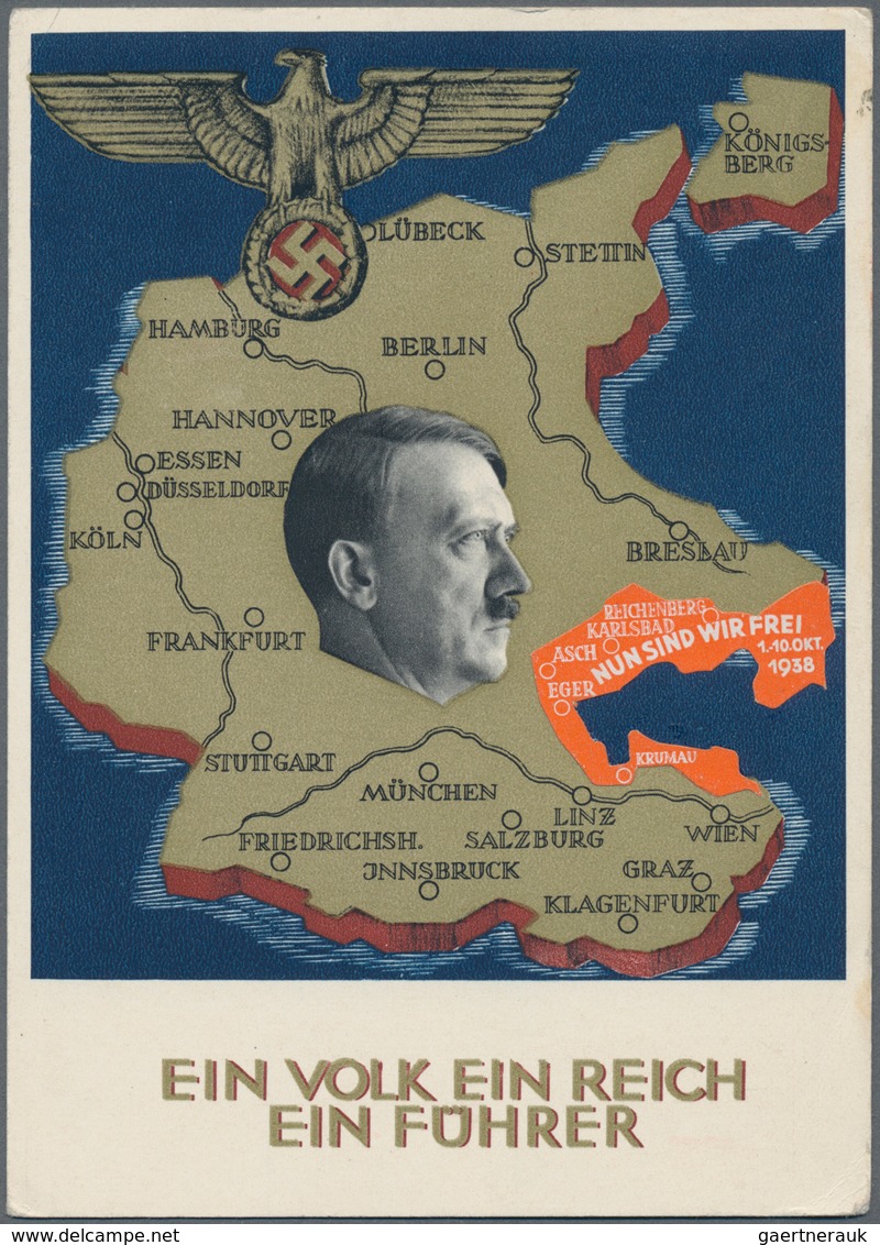 Ansichtskarten: Propaganda: 1938, "Ein Volk Ein Reich Ein Führer" Anschluss Sudetenland, Zwei Großfo - Political Parties & Elections