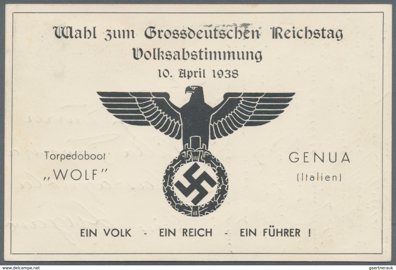 Ansichtskarten: Propaganda: 1938. Card From The Torpedoboot 'Wolf' With The 3. Torpedoboots-Flottill - Politieke Partijen & Verkiezingen