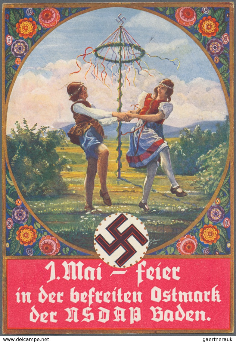 Ansichtskarten: Propaganda: 1938. Farbkarte "1. Maifeier In Der Befreiten Ostmark Der NSDAP Baden" M - Partis Politiques & élections