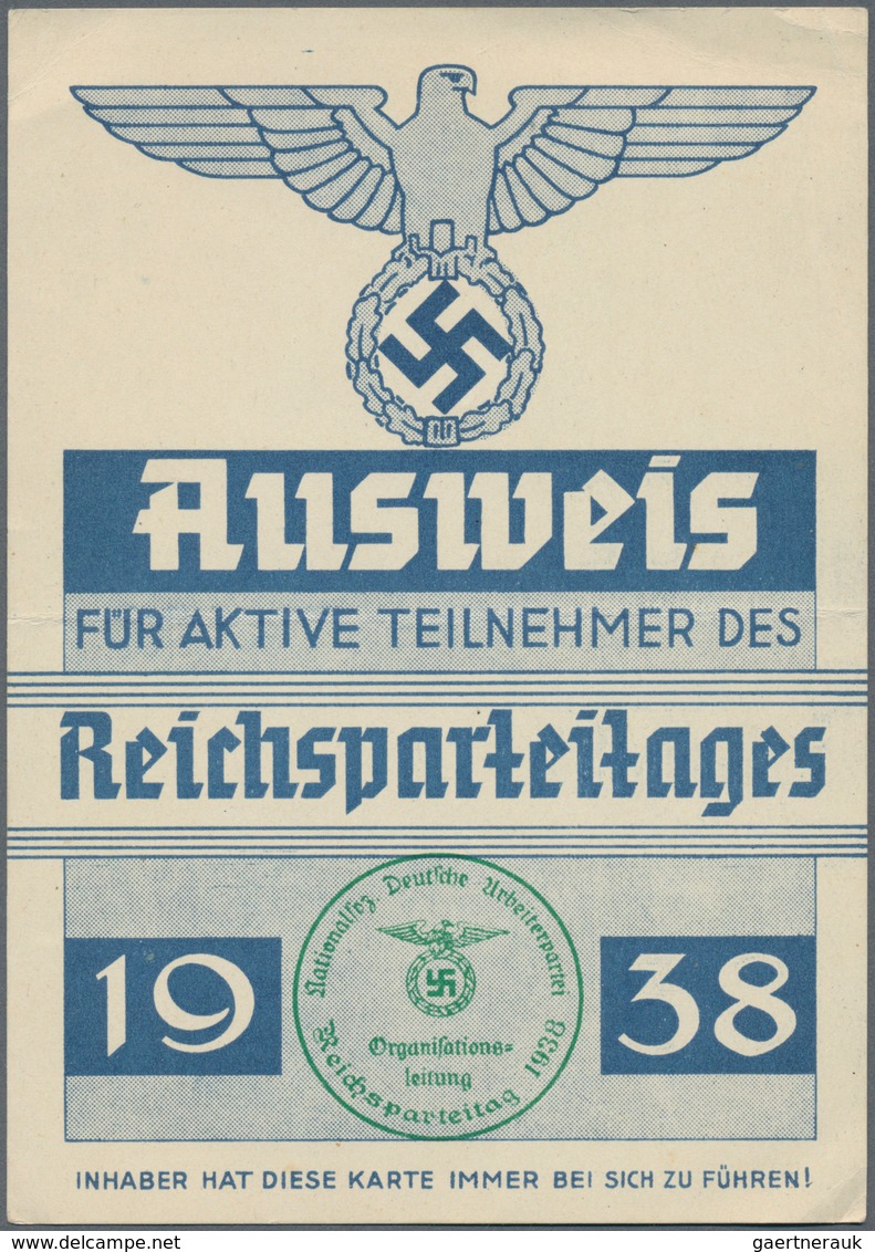 Ansichtskarten: Propaganda: 1938, Reichsparteitag: Ausweis Für Aktive Teilnehmer Des Reichsparteitag - Partis Politiques & élections