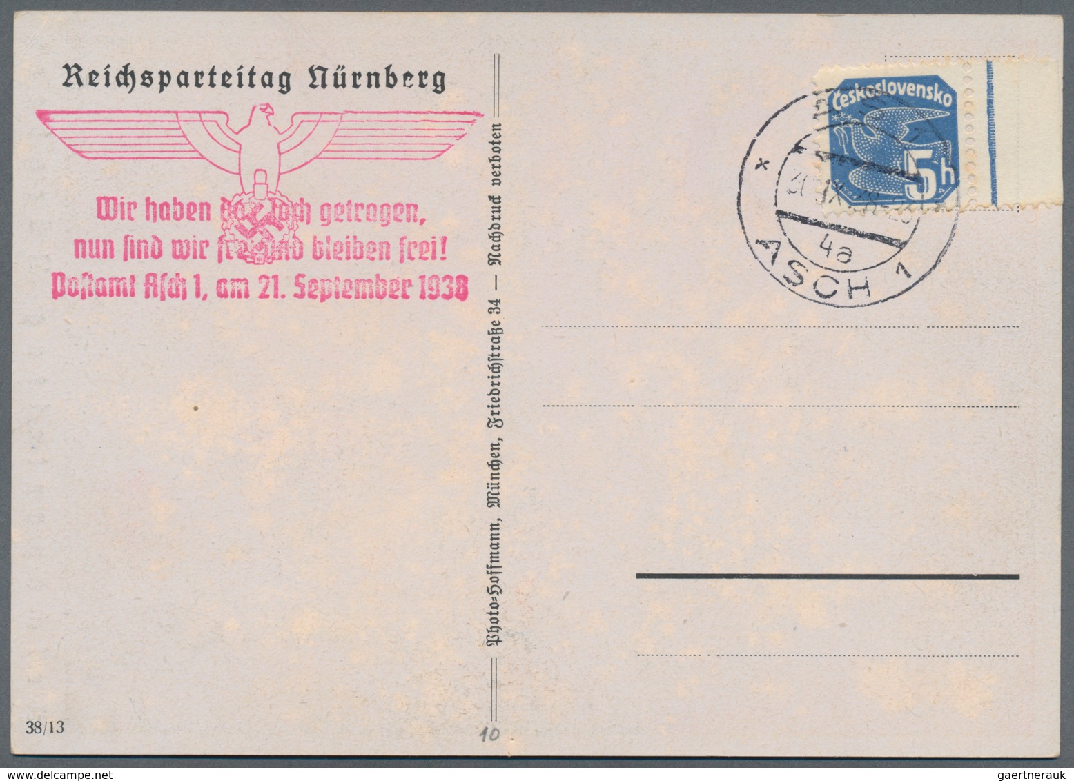 Ansichtskarten: Propaganda: 1938. Original NSDAP Nürnberg Reichsparteitag / Nuremberg Nazi Party Ral - Politieke Partijen & Verkiezingen