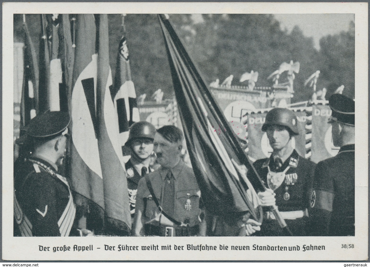 Ansichtskarten: Propaganda: 1938, Reichsparteitag Nürnberg "Der Große Appell - Der Führer Weiht Mit - Parteien & Wahlen