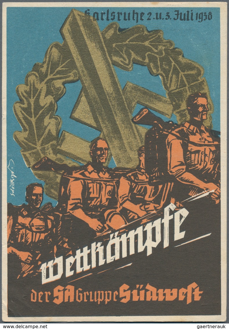 Ansichtskarten: Propaganda: 1938, "Wettkämpfe Der SA Gruppe Südwest Karlsruhe 2. U.3. Juli 1938", Gr - Politieke Partijen & Verkiezingen