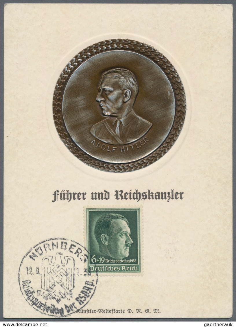 Ansichtskarten: Propaganda: 1938: Propaganda Postcard With Portrait Of Hitler Heavily Embossed In Me - Partis Politiques & élections