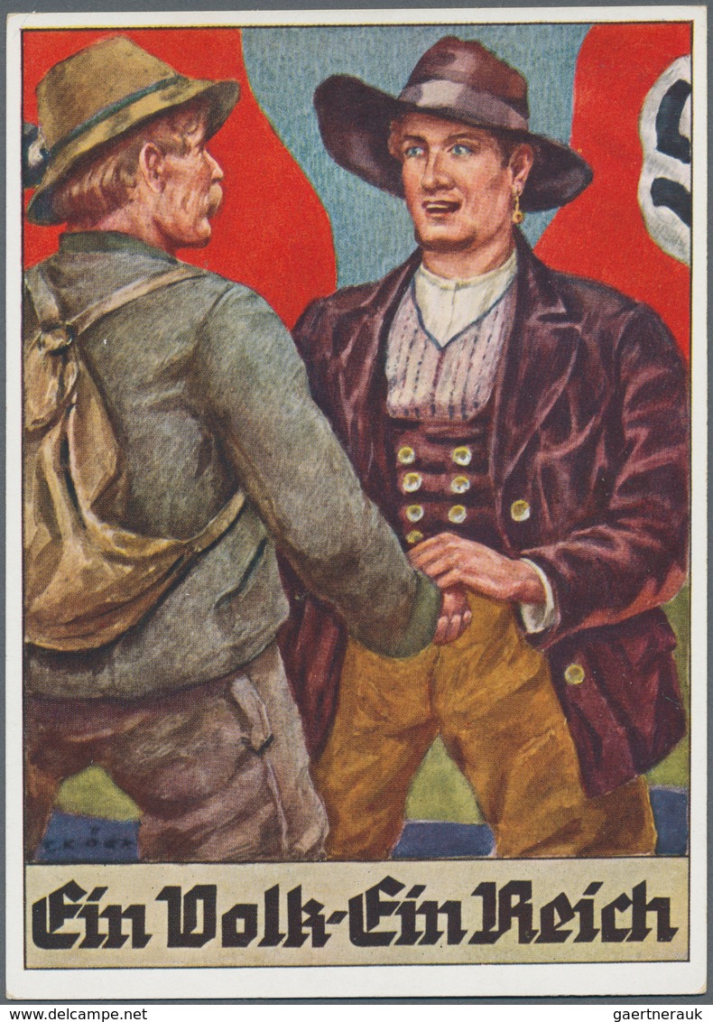 Ansichtskarten: Propaganda: 1938, "Ein Volk - Ein Führer", Farbige Propagandakarte, Abbildung Bauern - Partis Politiques & élections