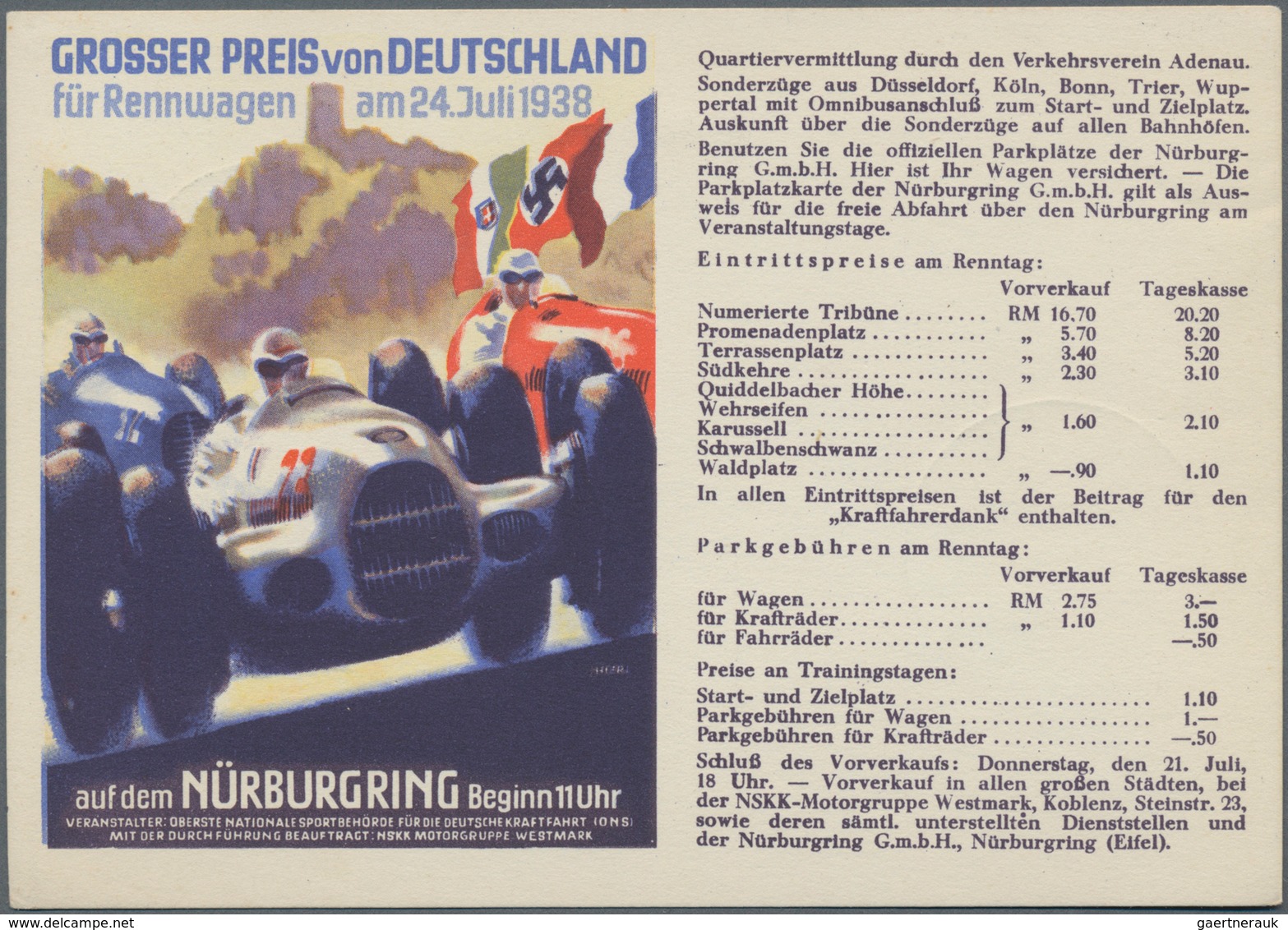 Ansichtskarten: Propaganda: 1938, Großer Preis Von Deutschland Auf Dem Nürburgring. Eine Farbenpräch - Political Parties & Elections