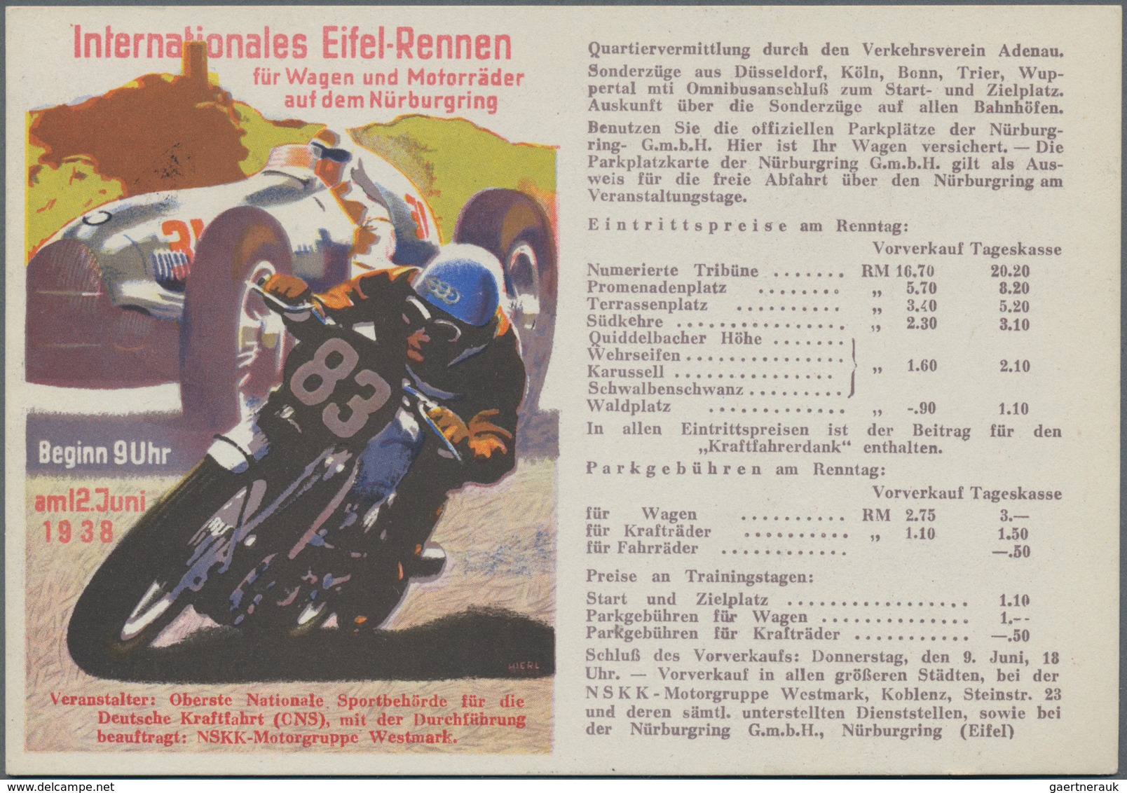 Ansichtskarten: Propaganda: 1938, Internationales Eifel-Rennen Für Wagen Und Motorräder Auf Dem Nürb - Parteien & Wahlen