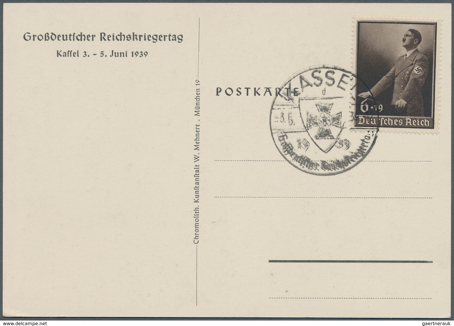 Ansichtskarten: Propaganda: 1939, "Grossdeutscher Reichskriegertag Kassel 1939", Farbige Propagandak - Parteien & Wahlen