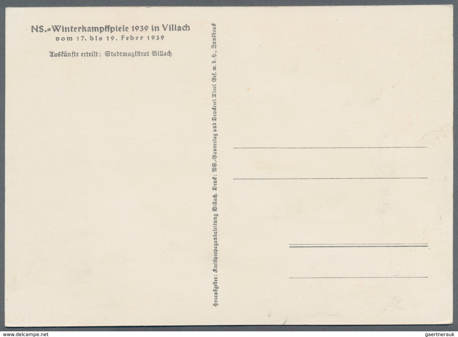 Ansichtskarten: Propaganda: 1939. N.S. Winterkampfspiele 17.-19. Feb 1939, Villach, Kärnten. Selten - Political Parties & Elections