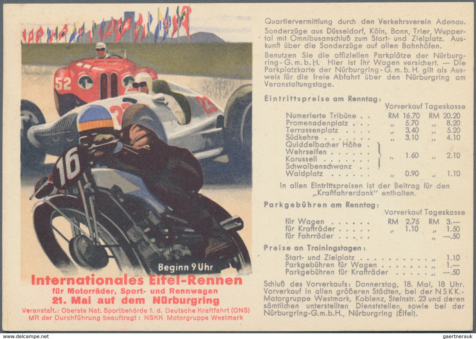 Ansichtskarten: Propaganda: 1939, Internationales Eifel-Rennen Für Wagen Und Motorräder Auf Dem Nürb - Politieke Partijen & Verkiezingen