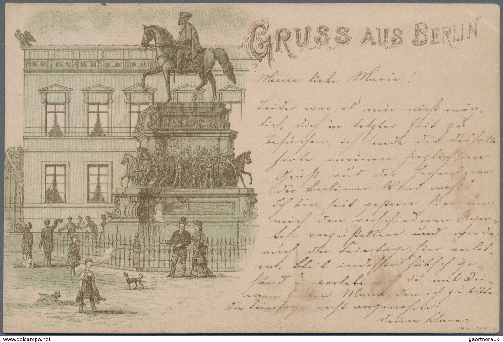 Ansichtskarten: Vorläufer: 1886, BERLIN Reiterdenkmal Friedrich II. Mit 5 Pf. Lila Und K1 BERLIN 21. - Zonder Classificatie