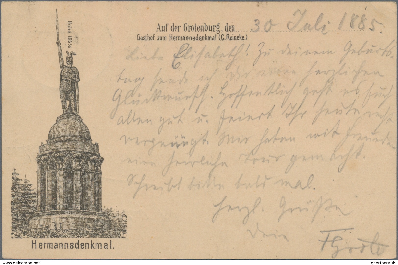 Ansichtskarten: Vorläufer: 1885, HERMANNSDENKMAL, Vorläuferkarte 5 Pf Lila Als Privatganzsache Mit B - Unclassified