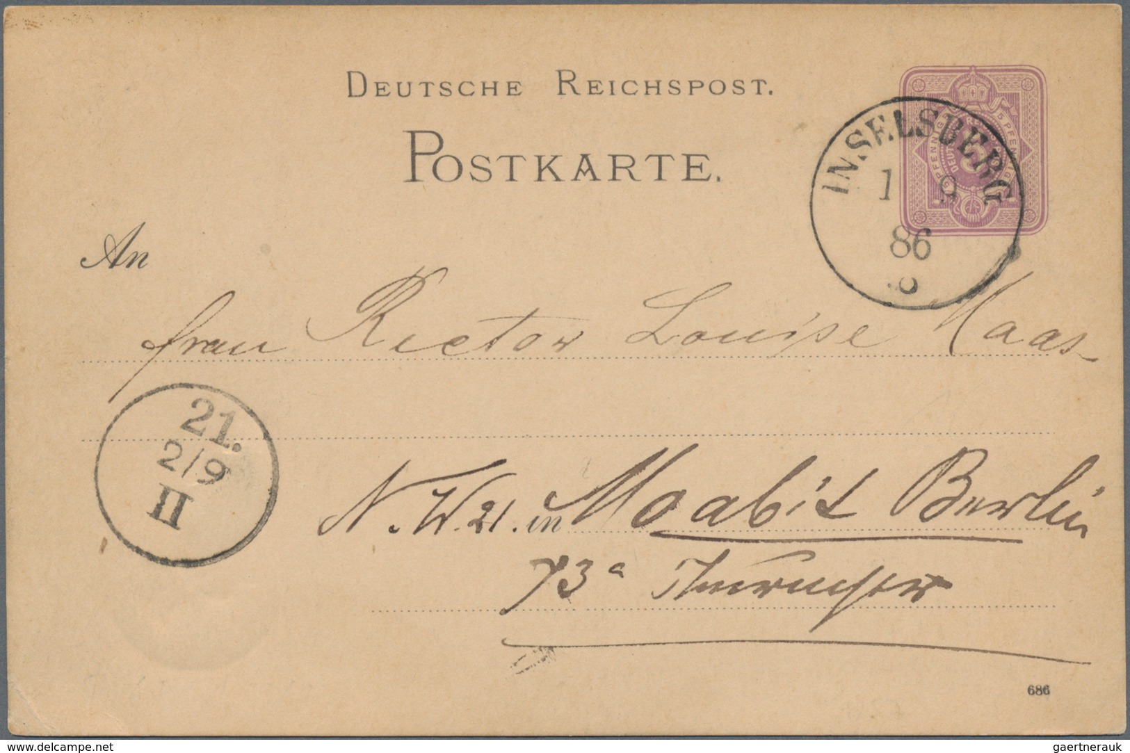 Ansichtskarten: Vorläufer: 1886, INSELSBERG, Vorläuferkarte 5 Pf Lila Als Privatganzsache Mit K1 INS - Non Classés