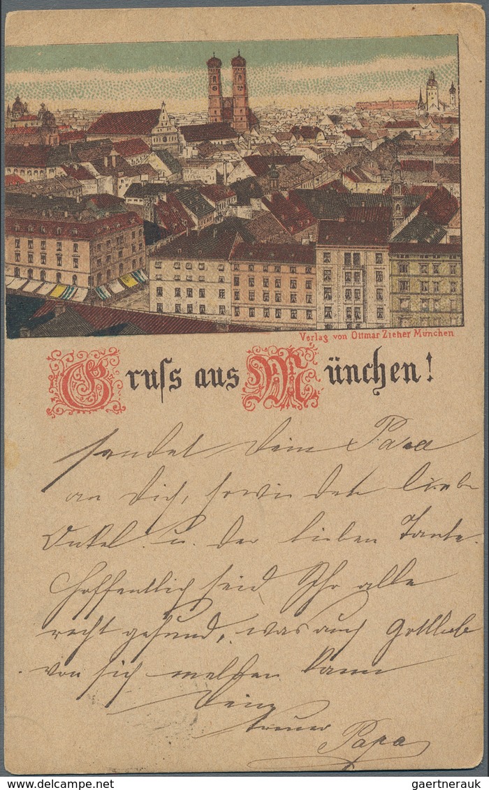 Ansichtskarten: Vorläufer: 1886, Gruß Aus MÜNCHEN Panoramaansicht, Kolorierte Vorläuferkarte 5 Pf Li - Unclassified