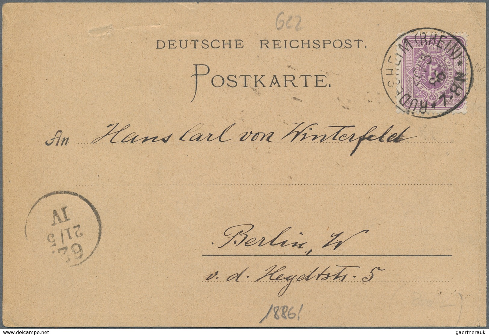 Ansichtskarten: Vorläufer: 1886, NIEDERWALD-DENKMAL, Vorläuferkarte 5 Pf. Lila Mit K1 RÜDESHEIM 20.5 - Non Classés