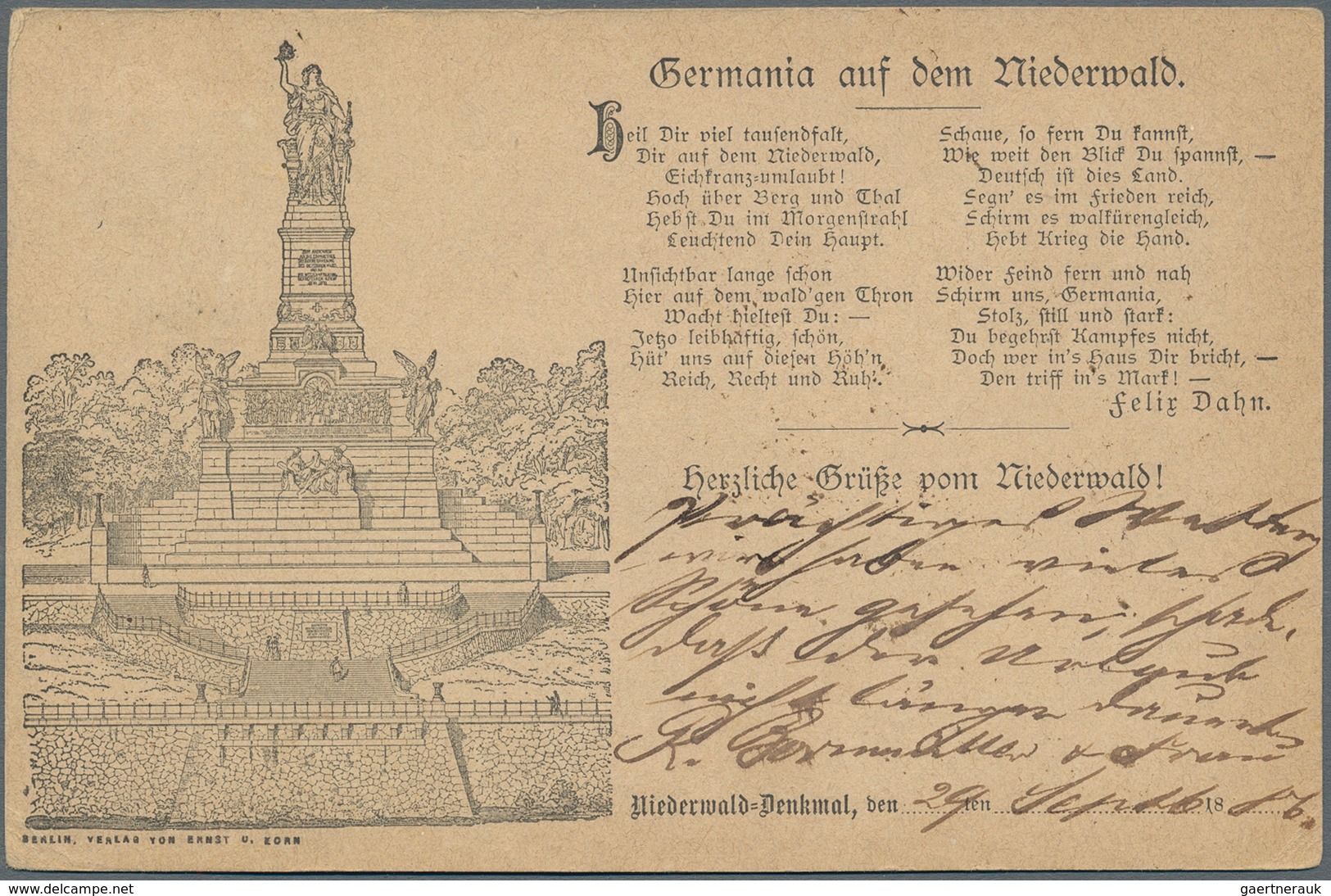 Ansichtskarten: Vorläufer: 1886, NIEDERWALD-DENKMAL, Vorläuferkarte 5 Pf. Lila Mit K1 RÜDESHEIM / 29 - Non Classés