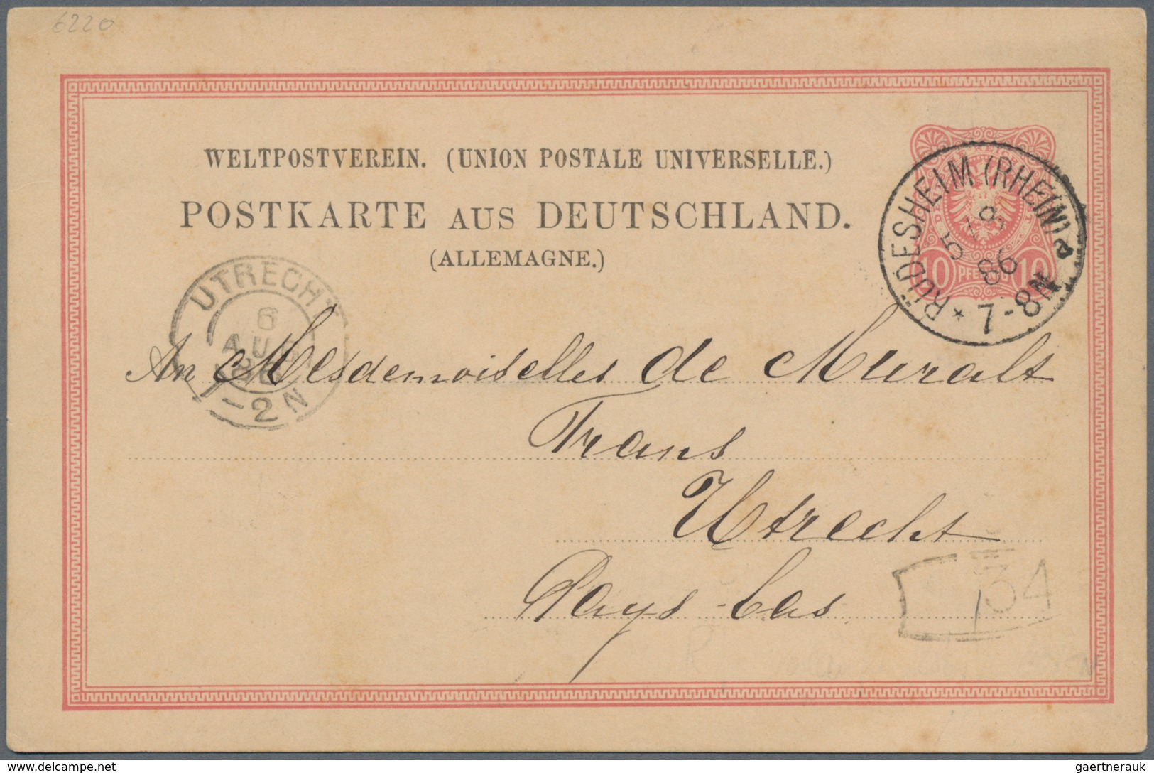 Ansichtskarten: Vorläufer: 1886, NIEDERWALD-DENKMAL, Vorläuferkarte 10 Pf Rot Mit K1 RÜDESHEIM 5.8.8 - Unclassified