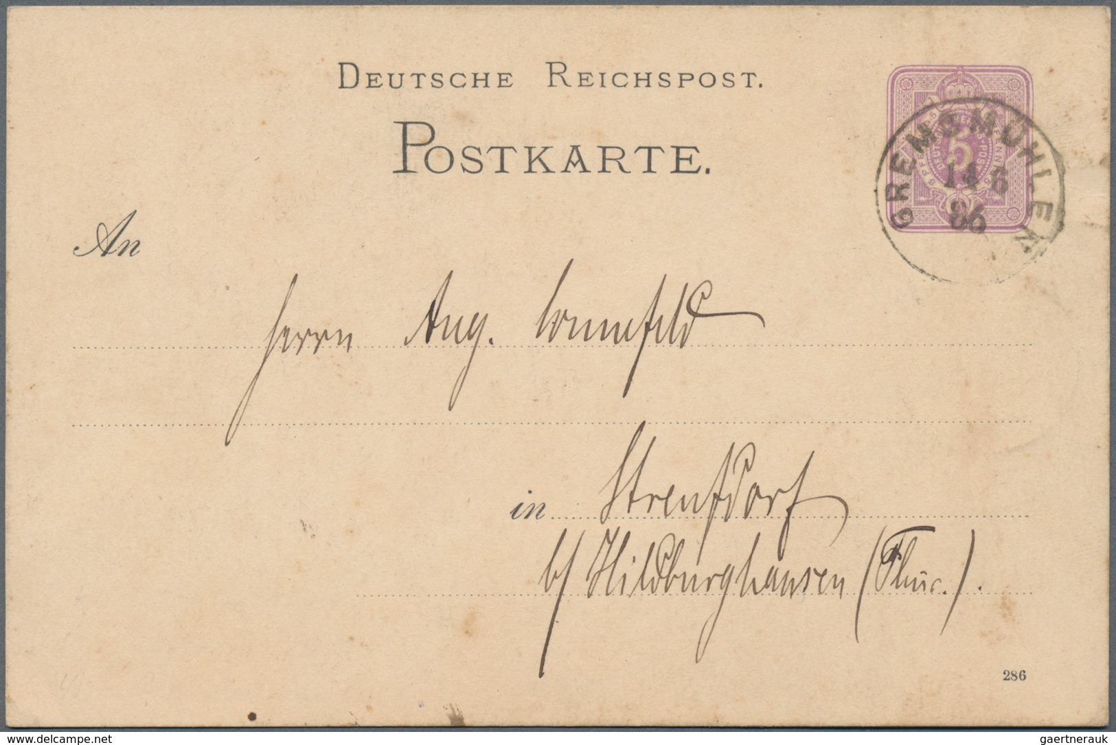 Ansichtskarten: Vorläufer: 1886, UGLEI, Vorläuferkarte 5 Pf Lila Als Privatganzsache Mit K1 GREMSMÜH - Unclassified