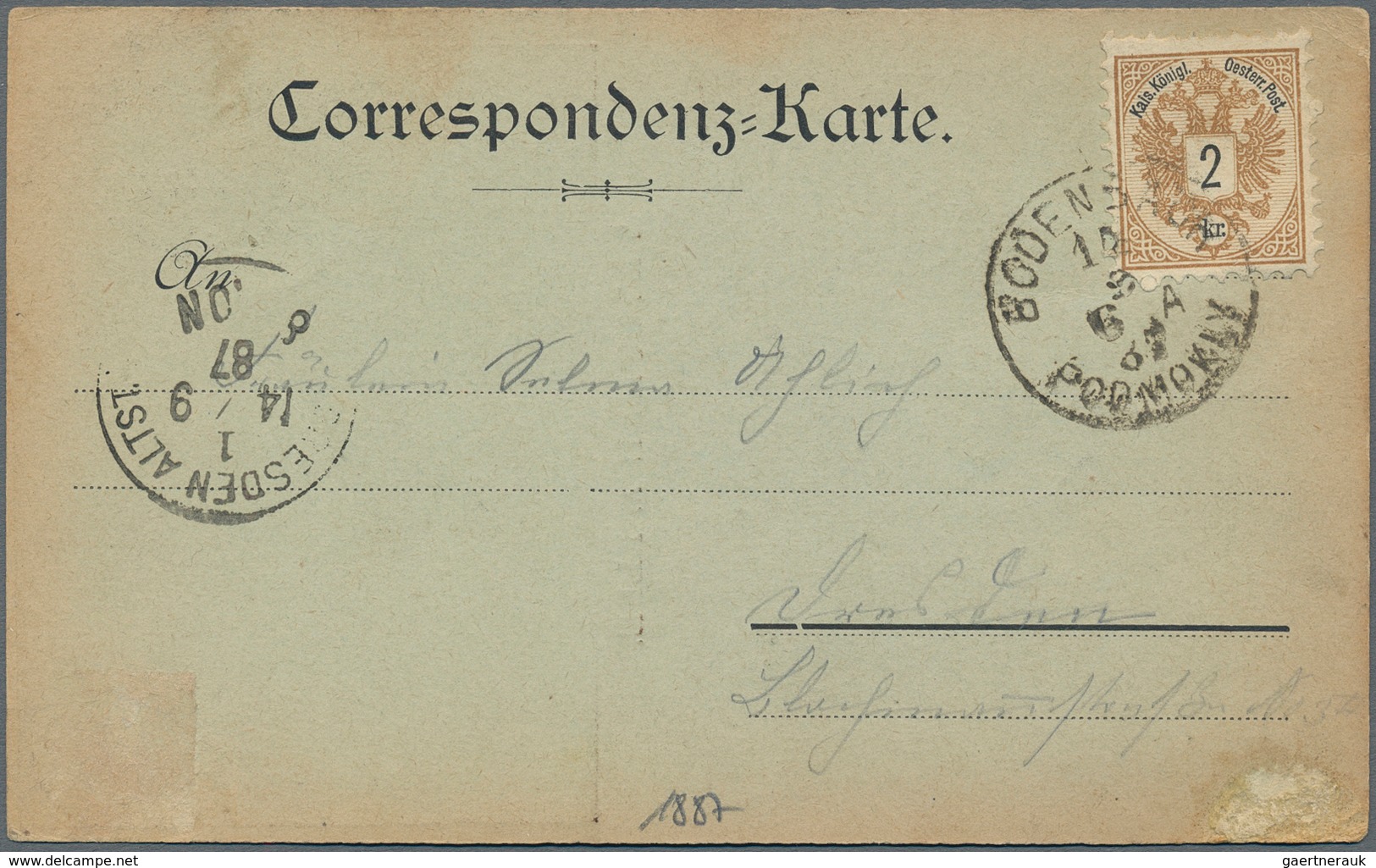 Ansichtskarten: Vorläufer: 1887, TETSCHEN An Der Elbe, Vorläuferkarte 2Kr. K.u.K. Marke Mit K1 BODEN - Non Classés