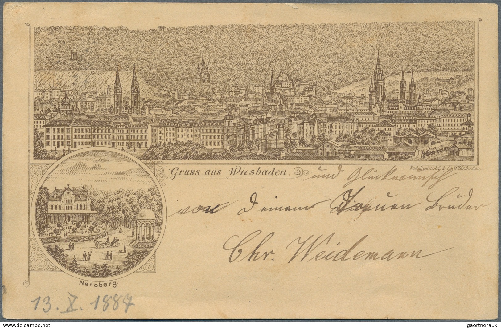 Ansichtskarten: Vorläufer: 1887, WIESBADEN Und Neroberg, Vorläuferkarte 5Pf. Lila Mit K1 WIESBADEN / - Non Classés