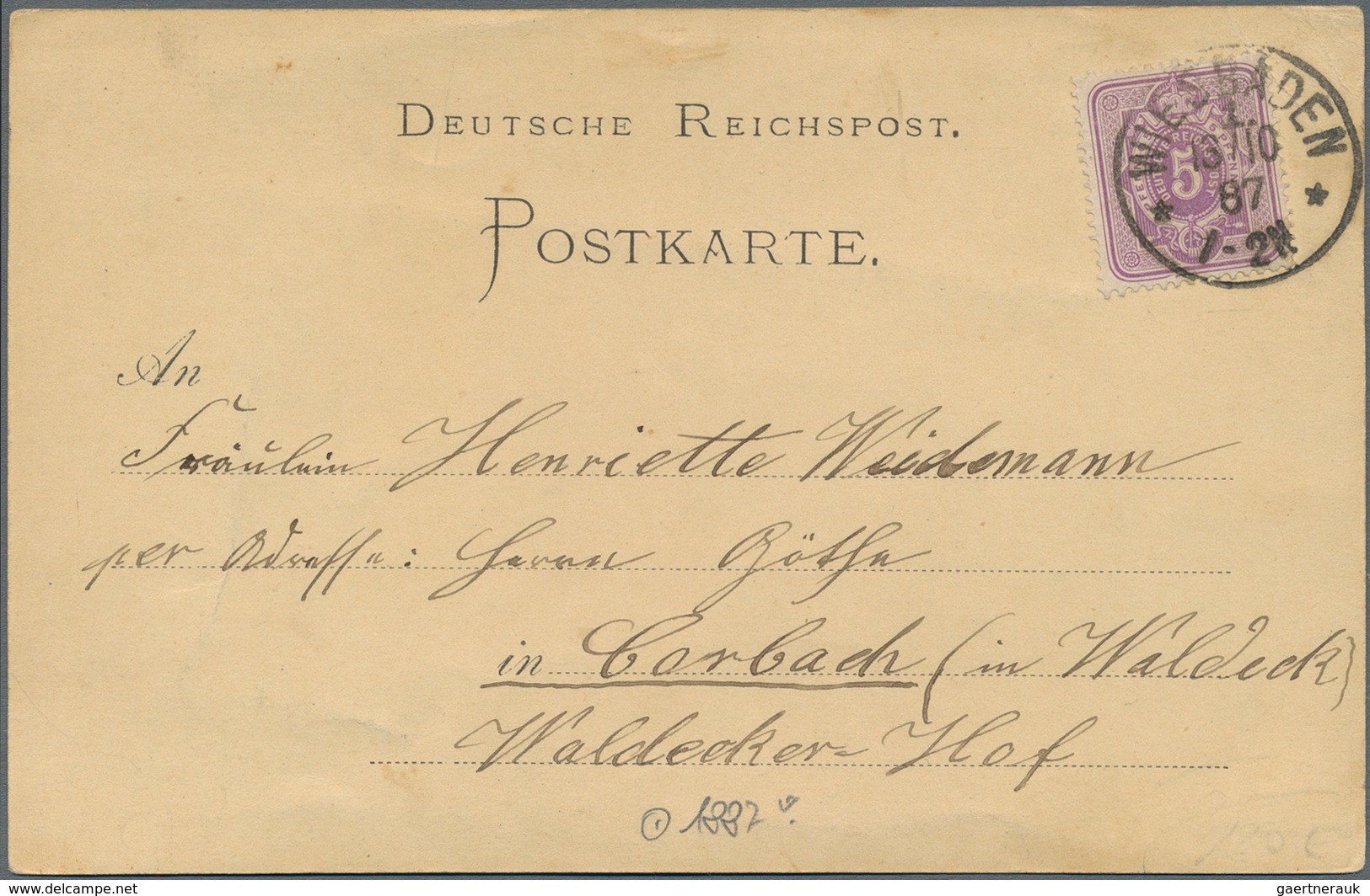Ansichtskarten: Vorläufer: 1887, WIESBADEN Und Neroberg, Vorläuferkarte 5Pf. Lila Mit K1 WIESBADEN / - Non Classés