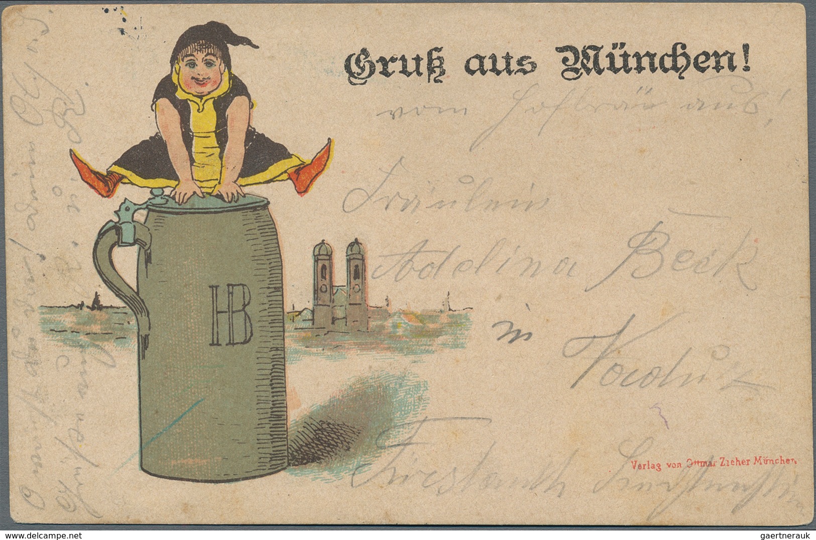 Ansichtskarten: Vorläufer: 1889, Gruß Aus MÜNCHEN Münchner Kindl Mit Bierkrug, Kolorierte Vorläuferk - Zonder Classificatie